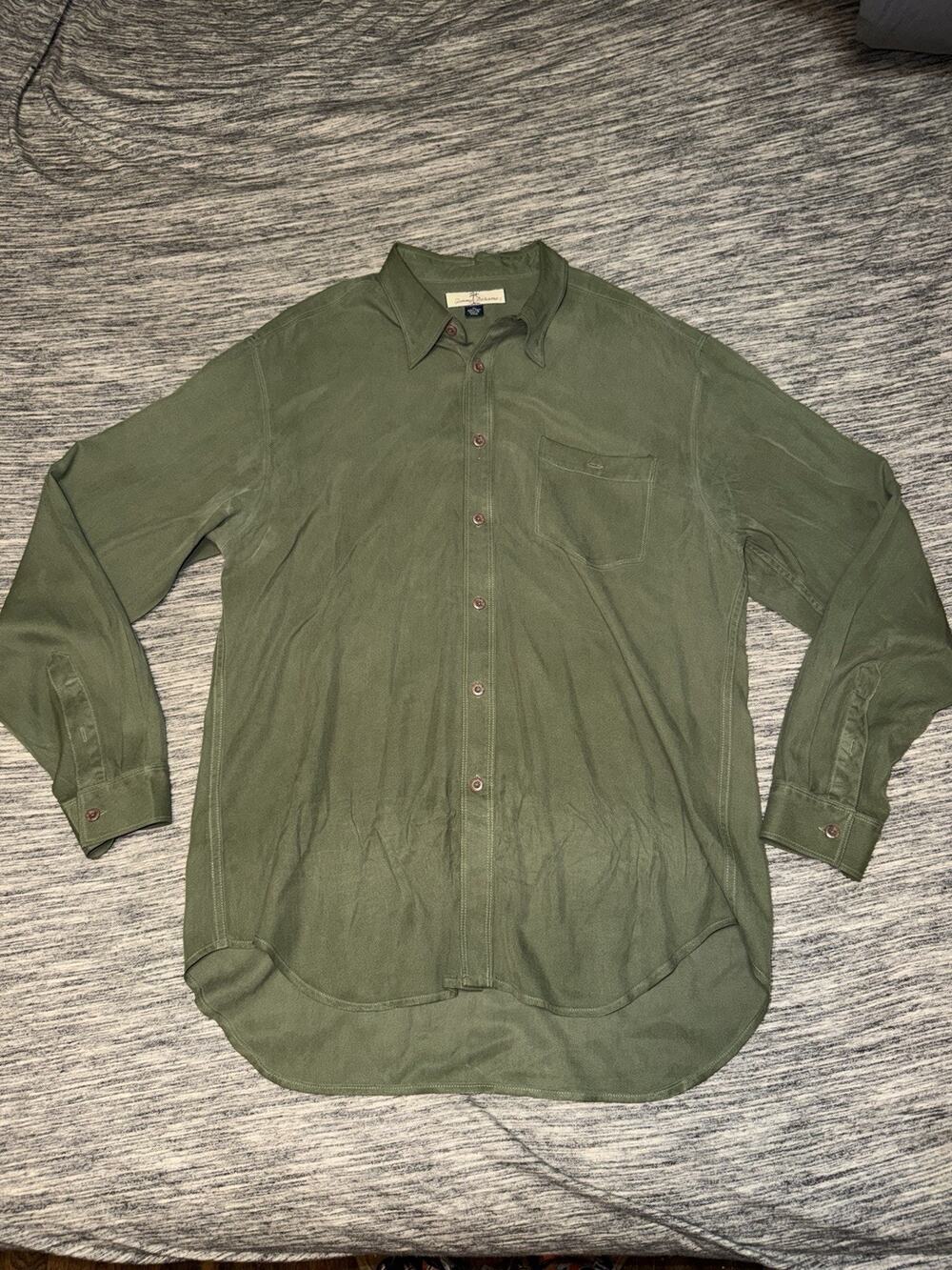 Tommy Bahama Dress Shirt Mens XL Green Button Down Preppy Silk Extra Large